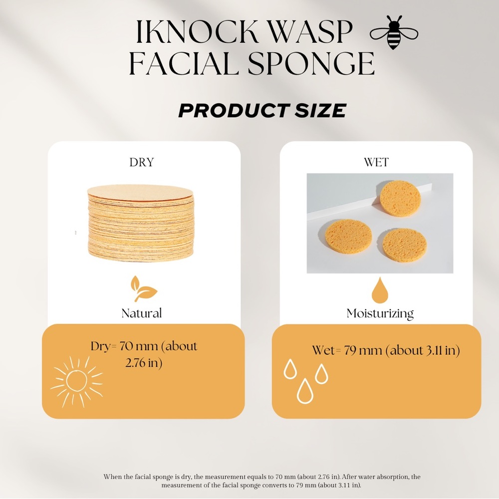 Facial Sponge 50-Count Cellulose Compressed Facial Sponges, iKnock Wasp Co - Picture 3 of 10